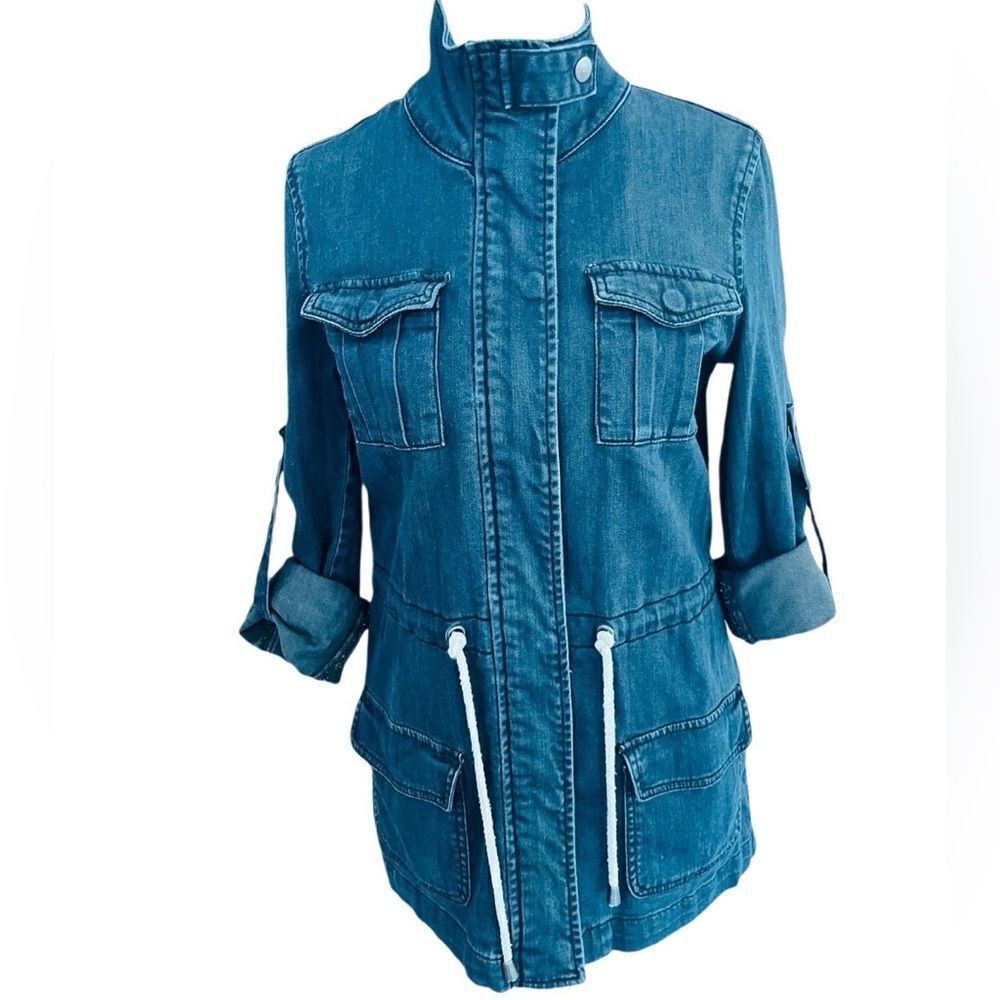 I❤️Ronson chambray tab sleeve drawstring waist zip/snap front jacket size XS